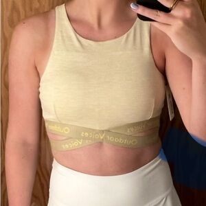 Outdoor Voices Tan and Cream Fitted Crop Tank Top